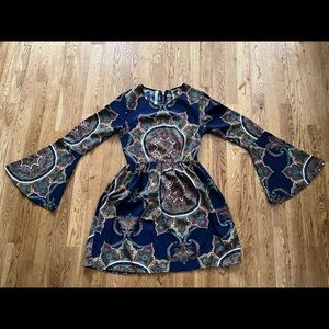 Rush Printed Dress, 70’S Style Sleeves